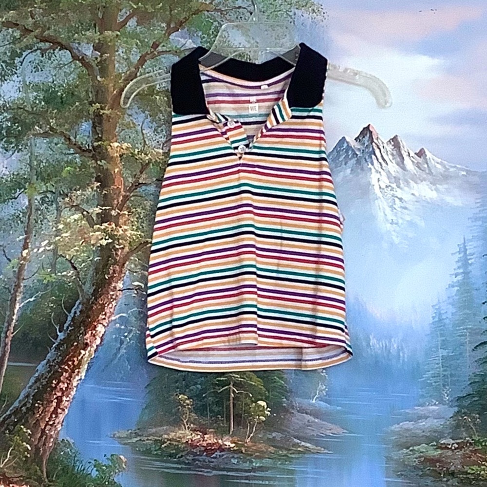 Striped Rainbow Collared Crop Top T-shirt